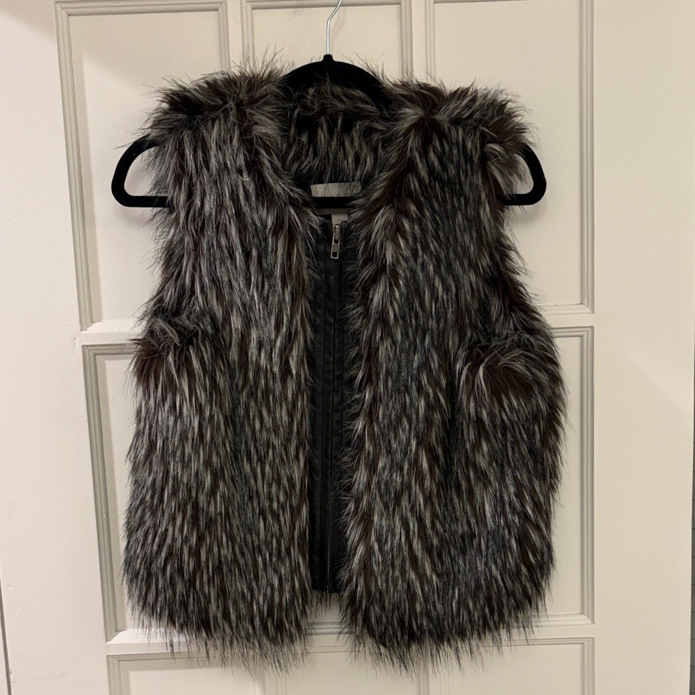 Faux Fur Vest in White and Brown
